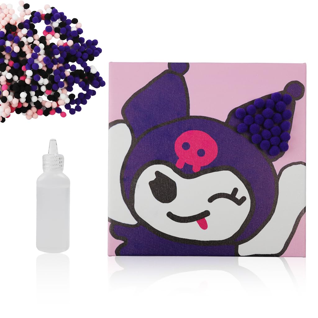 PATPAT DIY Pom Poms Art Material Kit Kawaii Kuromi DIY Pom Poms Art Wall Deocration 7.87x7.87 Inches Kuromi Pom Poms Art Beginners Pom Poms Art Material Kit for Kids and Adults PATPAT DIY Pom Poms Art Material Kit Kawaii Kuromi DIY Pom Poms Art Wall Deocration 7.87x7.87 Inches Kuromi Pom Poms Art Beginners Pom Poms Art Material Kit for Kids and Adults